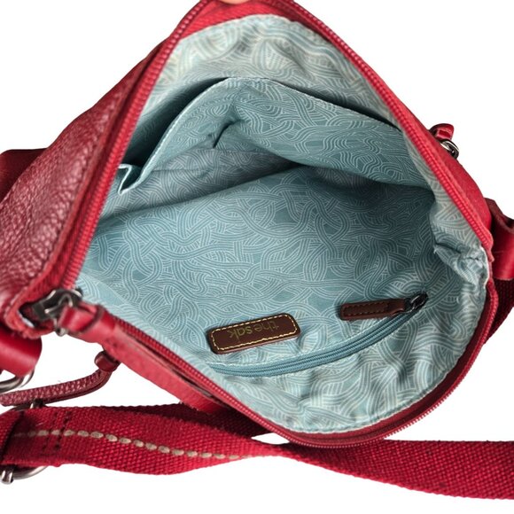 The Sak Pebbled Red Leather Zip Top Shoulder Crossbody Bag - Picture 5 of 10